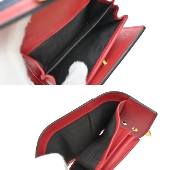 GUCCI Logo Sylvie Compact Trifold Wallet Leather Red GHW Made in Italy 37KB092 - Picture 11 of 13